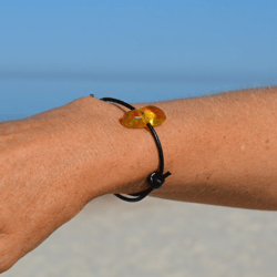 Baltic amber adjustable leather bracelet, gift idea for men or women