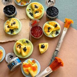Miniature set of pancakes with caviar, scale 1:12