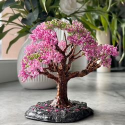 Handmade bonsai tree of beads pink | exclusive decoration