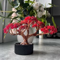 Handmade artificial beaded bonsai tree red | realistic fake plant | exclusive handcrafted decoration