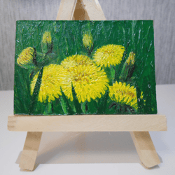 Oil painting miniature dandelions