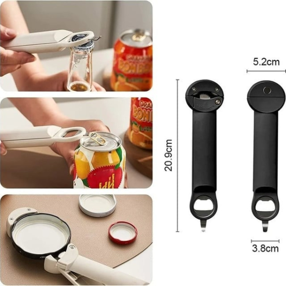 Adjustable grip mechanism of multifunctional retractable bottle opener handling various lid sizes