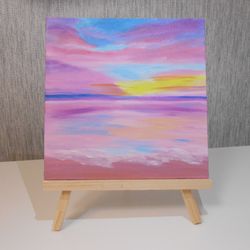 Pink sea sunset. Oil Painting