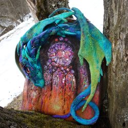 Dragon Gothic Stain Glass Handmade Felt Backpack with Beads Embroidery