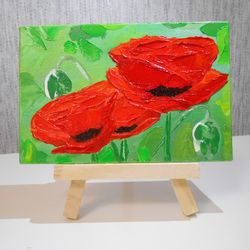 Poppies. Red flowers. Flowers. Oil painting of red flowers.