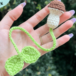 Crochet Porcini Mushroom Bookmark Crochet, Mushroom and Leaf Bookmark, Handmade Crochet Bookmark