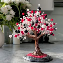 handmade artificial bonsai tree red white black