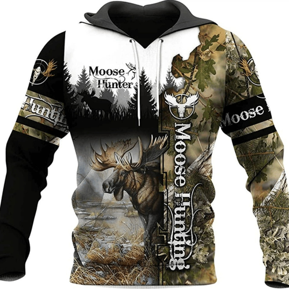Moose Hunting All Over Print Hoodie Zip Hoodie Fleece Hoodie 3D, Moose Hunting Hoodie Zip Hoodie 3D 38