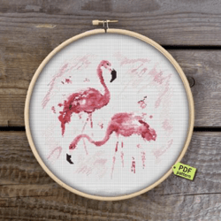 Cross stitch pattern Flamingo Embroidery pink Birds DIY Gift PDF Download