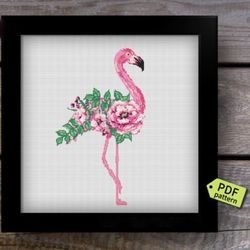 Cross Stitch Pattern Flamingo Pink Birds Digital product PDF Download