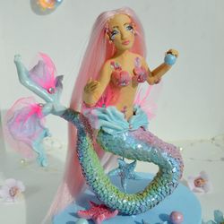 Polymer clay mermaid doll sculpture art mermaid art handemade home decor sea art mermaid fantasy sculpture