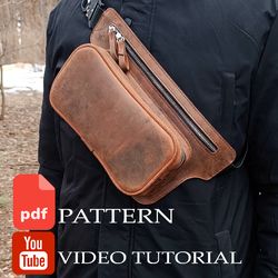 PDF Pattern for men's leather chest bag - pattern for men's sling bag - Download PDF & video TUTORIAL