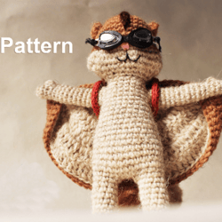 Flying squirrel amigurumi pattern PDF, sugar glider stuffed animal, amigurumi squirrel crochet toy pattern