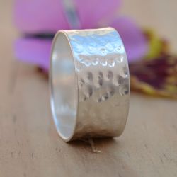 Hammered Sterling Silver Ring Band, Wide Thumb Ring Women, Silver Ring, Men Hammered Ring Band, Wedding Band Ring Gift