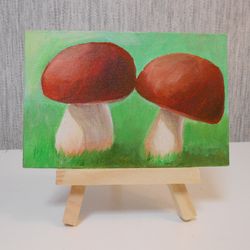 Bright oil painting of mushrooms