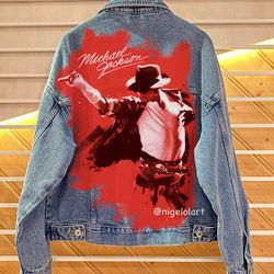 Portrait Michael Jackson Painted denim jacket Custom gifts Jean jacket blue denim jacket King of pop mj jacket