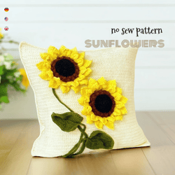 Sunflowers Pillowcase. No sew crochet Pdf pattern. Home decor