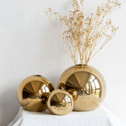 Plating Golden Ball Ceramic Vase: Home Decoration Ornaments Crafts Flower Pot Art - Hydroponic Vases, Ornament Gift