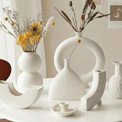 Nordic Ceramic Vase: Circular Hollow Donuts Flower Pot - Home & Office Decoration Accessories, Living Room, Desktop Deco