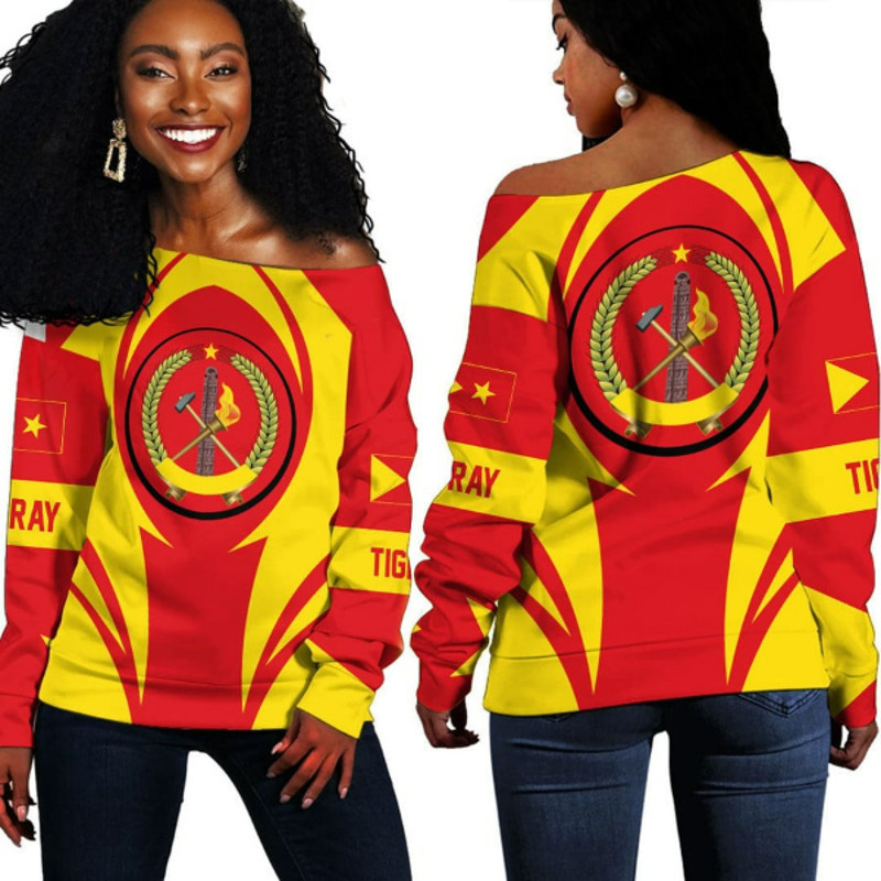 Tigray Action Flag Off Shoulder Sweaters, African Women Off Shoulder For Women