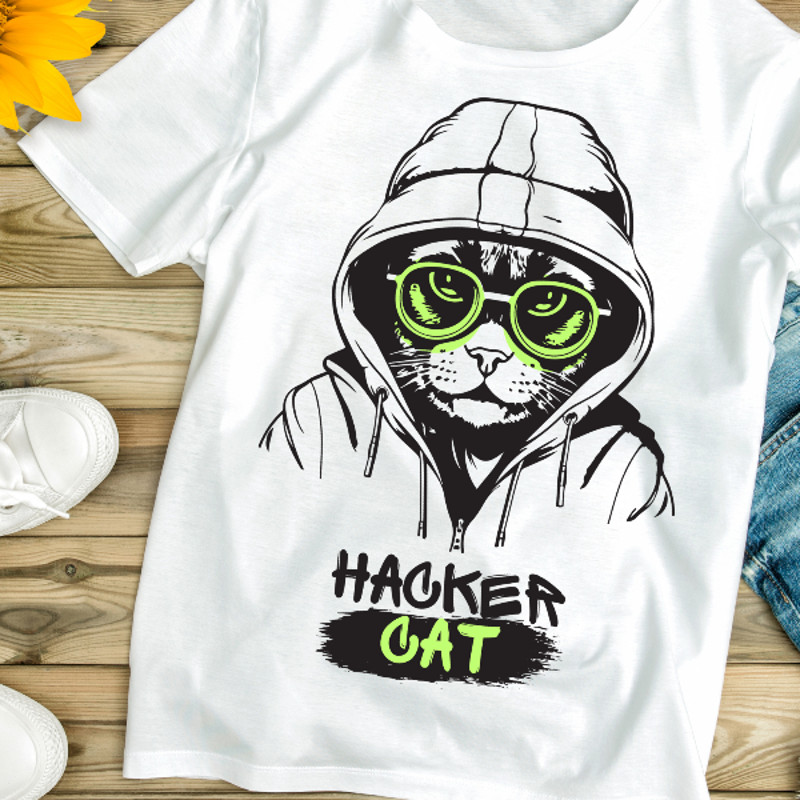 Black Green Cool Cat Illustrative Typographic T-Shirt (3).png