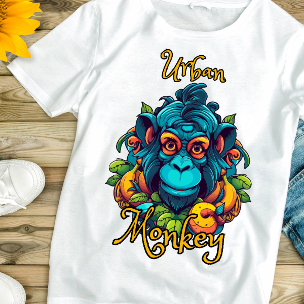 Black Blue Illustrated Monkey Adventure T-Shirt (1).png