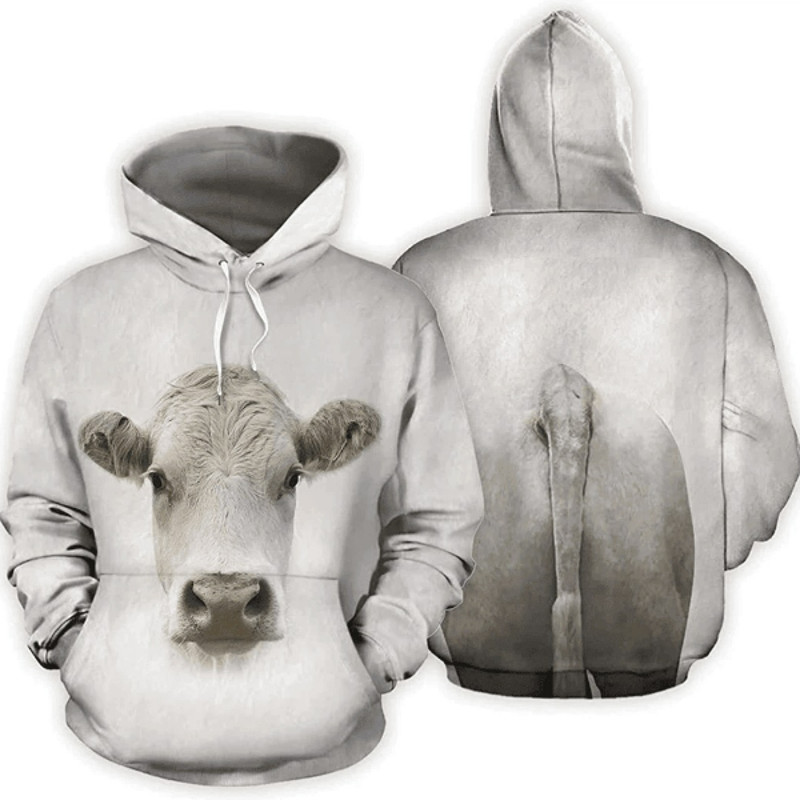 White Cow Hunting All Over Print Hoodie Zip Hoodie Fleece Hoodie 3D, White Cow Hunting Hoodie Zip Hoodie 3D.jpg