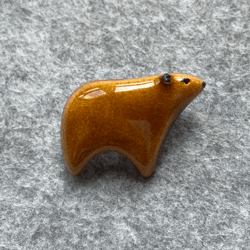Brown Bear Ceramic Brooch. Animal Pin