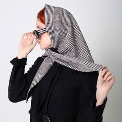 Wool headscarf double, scarf checkered, bactus, neckerchief, spring women's headwear, fashion accessory