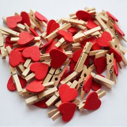 50pcs red heart love wooden clothes photo pegs mini clips wedding home decor stationery