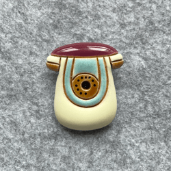 Vintage Phone Ceramic Brooch Pin