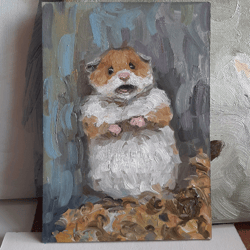 Humster meme oil painting Funny animal wall art Meme painting