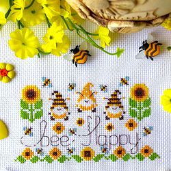 bee happy cross stitch pattern pdf by crossstitchingforfun instant download, honey bee cross stitch pattern pdf