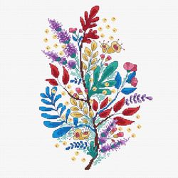 Flowers cross stitch pattern magical dream branch Rainbow flower modern counted chart Autumn leafs Floral pattern