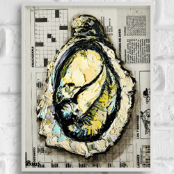 Oyster Still Life: Original Oil Painting, French Country Art Newspaper with Seafood Theme Vintage Minimalist Shell Paint