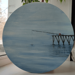 Oil painting "Quiet morning". Canvas. Round painting on canvas. Landscape painting.