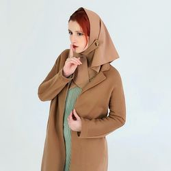 Head scarf Women's waterproof headscarf made of cotton raincoat with a button in camel color,shawl, wrap, hood