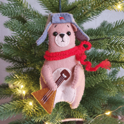 Russian Bear Christmas Russian toy tree toy Russian bear with balalaika USSR toy soviet union toy Vintage Soviet Toy