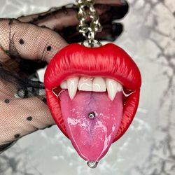 Polymer clay necklace Vampire Fangs
