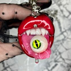 Polymer clay Lips necklace Eye