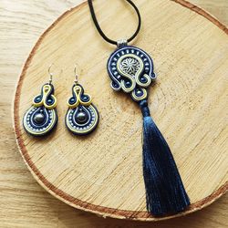 Blue necklace and earrings - Boho jewelry set