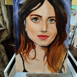 Girl portrait painting original oil art on canvas 20 by 14 inches