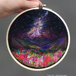 Embroidery & needle felted art, wall hanging Space art