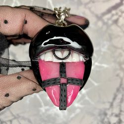 Polymer clay necklace black lips