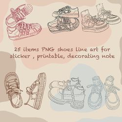 25 items PNG shoes line art for sticker , printable, decorating note