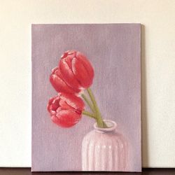 Flower Still Life Tulips Oil Painting Floral Small Art 15x20 cm