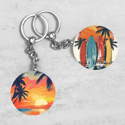 Sunset Keychain Designs, Tropical Beach Keychains, Surfboard Sublimation Design
