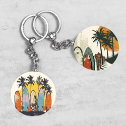 Sunset Keychain Designs, Tropical Beach Keychains, Surfboard Keychain Sublimation
