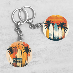 Sunset Beach Keychain Designs, Tropical Keychains, Surfboard Keychain Sublimation