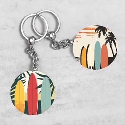 Tropical Beach Keychain Designs, Tropical Keychains, Surfboard Keychain Sublimation